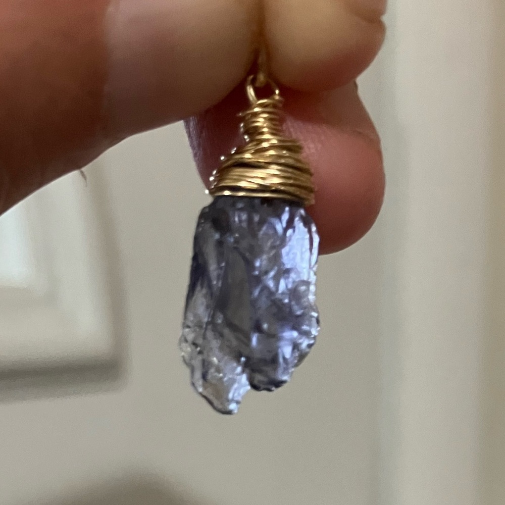 Wire wrapped raw iolite Pendant in 14k gold filled